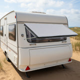 Fenster Markise Wohnmobil 180x75cm mit Keder und Saugnäpfen Sonnensegel Vordach Vorzelt Fenstermarkise Regenplane Sonnenschutz für Wohnwagen Wasserabweisend 1500mm UV Schutz Grau Camping Zubehör