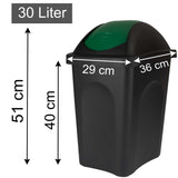 4x Mülleimer 30 Liter schwarz mit farbigem Schwingdeckel 29x36x51 cm Küche eckig Mülltonne Abfalleimer Küche Mistkübel Trash Bin Gelber Sack