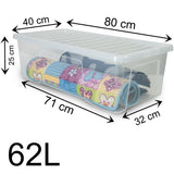 Aufbewahrungsbox mit Deckel 62 Liter - 80x40x25cm - transparent - stapelbar