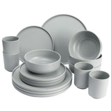 Melamin Geschirr Set mit steilem Rand für 4 Personen - 20 Teile - Campinggeschirr mit Weinglas - grau - Essgeschirr