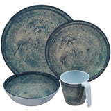Melamin Geschirr Set Mondgranit Blau-Grau für 6 Personen - 24 Teile - Steingutoptik
