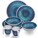 Melamin Geschirr Set Jesolo Blau für 2 Personen - 8 Teile - mit Tassen Steingutoptik Campinggeschirr