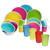 Melamin Geschirrset für 4 Personen - 20 Teile - mit Trinkgläsern Bunt 450 ml Campinggeschirr Essgeschirr Campinggeschirr
