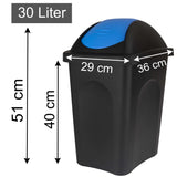3x Mülleimer 30 Liter schwarz mit farbigem Schwingdeckel 29x36x51 cm Mülleimer Küche eckig Mülltonne, Abfalleimer Küche, Mistkübel, Trash Bin, Gelber Sack Küchenabfalleimer, Papiermülleimer