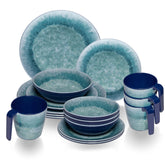 Melamin Geschirr Set Adria Blue für 4 Personen - 16 Teile Blau - mit stapelbaren Tassen Steingutoptik Essgeschirrgeschirr