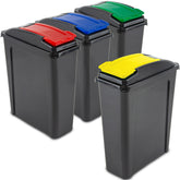 4x 25 Liter Mülltonne Schwarz-Gelb-Blau-Grün-Rot Recyclingtonne 19x40x50cm mit abnehmbarem Klappdeckel - Schmal Küche Mistkübel Trash Bin Gelber Sack Groß Küchenabfalleimer Papiermülleimer