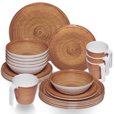 Melamin Geschirr Set Bambi Braun für 6 Personen - 24 Teile mit stapelbaren Tassen Steingutoptik Campinggeschirr