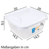 Vorratsdose 2 Liter mit Deckel Frischhaltedose - Aufbewahrungsbox mit Deckel lebensmittelecht - transparent mit weißem Deckel - quadratisch
