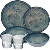 PRODUKTSET - 33414+33000 - Hummelladen Melamingeschirrset Mondgranit mit Trinkglas Klar 250ml 2 Personen