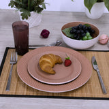 Melamin Geschirrset für 4 Personen - 16 Teile elegante Steingut Optik im warmen Rosé Ton - mit buntem Trinkglas 260ml - Campinggeschirr Geschirrset Tafelgeschirr Spülmaschinengeeignet Outdoor Camping