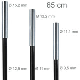 Fiberglas Zeltstange Reparatur-Set 3 Fiberglas-Segmente Ø12,5/11/9,5 mm 65 cm - mit Gummizug und Einfädelhilfe Hülsen Zeltgestänge Zeltstangen - Ersatzstangen für Zelte Kürzbar