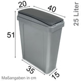 25 Liter Mülltonne Hellgrau Recyclingtonne 20x40x50cm mit abnehmbarem Klappdeckel - Schmal Küche Mistkübel Trash Bin Groß Küchenabfalleimer Papiermülleimer