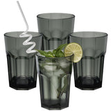 Melamin Geschirrset für 4 Personen - 16 Teile elegante Steingut Optik in Grau - mit grauem Trinkglas 400ml - Campinggeschirr Geschirrset Tafelgeschirr Spülmaschinengeeignet Tableware Outdoor Camping