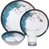 PRODUKTSET - 33413+30663 - Hummelladen Melamingeschirrset Lagune mit klaren Gläsern 400ml 2 Personen