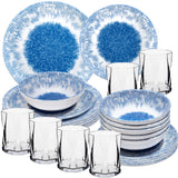 PRODUKTSET - 33411+30689 - Hummelladen Melamingeschirrset Wish Flower + Trinkgläser klar 300ml 6 Personen