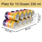 Kühlschrank-Organizer 36x14,5x10 cm durchsichtig - für 10 Dosen 330ml Aufbewahrungsbox Getränkedosen Dosenspender Fridge Organizer Kühlschrankbox BPA-frei