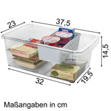 Kühlschrank-Organizer mit Körbchen 37x23x14,5 cm durchsichtig mit Griff aus Acryl Aufbewahrungsbox Fridge Organizer Kühlschrankbox BPA-frei Speisekammer Vorratsschrank transparent Küchenschrank Box