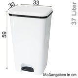 Mülleimer Treteimer 37 Liter eckig 30x33x59cm Kunststoff - Pedal zum Öffnen und Schliessen - Küche Pedaleimer Papierkorb Eimer Abfalleimer Abfallbehälter Mülltonne Müll Mistkübel