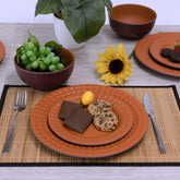 Melamin Geschirrset für 4 Personen - 12 Teile elegante Steingut Optik in Terracotta-Rot - Campinggeschirr Geschirrset Tafelgeschirr Spülmaschinengeeignet Tableware Outdoor Camping