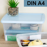 AUFBEWAHRUNGSBOX - 16 Liter - DINA4-Format mit Deckel - 39x27,5x20,5cm - transparent Navy Blau - stapelbar - Kunststoff Box Stapelkiste Büro Storage Aufbewahrung