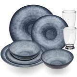 Melamin Geschirr Set Jesolo Grau für 2 Personen - 8 Teile - mit klarem Trinkglas 380ml - aus Acryl Steingutoptik Campinggeschirr Camping
