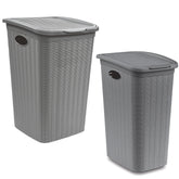 Wäschekorb 36/50 Liter schmal und breit Hellgrau - Rattanoptik mit Deckel - Wäschesammler mit Löcher 29/36 cm breit Wäschebox Wäschesortierer Haushaltskorb Korb Haushalt Kunststoff Wäschetruhe Wäschetonne Wäschesack