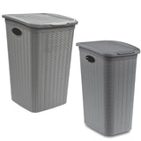 Wäschekorb 36/50 Liter schmal und breit Hellgrau - Rattanoptik mit Deckel - Wäschesammler mit Löcher 29/36 cm breit Wäschebox Wäschesortierer Haushaltskorb Korb Haushalt Kunststoff Wäschetruhe Wäschetonne Wäschesack