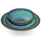 Melamin Geschirr Set Jesolo Grün für 6 Personen - 24 Teile mit Edelstahltassen Steingutoptik Spülmaschinengeeignet Campinggeschirr Wohnwagen Camping Festival