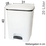 Mülleimer Treteimer 20 Liter eckig 31x28x40cm Kunststoff - Pedal zum Öffnen und Schliessen - Küche Pedaleimer Papierkorb Eimer Abfalleimer Abfallbehälter Mülltonne Müll Mistkübel
