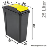 2x 25 Liter Mülltonne Schwarz Recyclingtonne 19x40x50cm mit abnehmbarem Klappdeckel - Schmal Küche Mistkübel Trash Bin Gelber Sack Groß Küchenabfalleimer Papiermülleimer