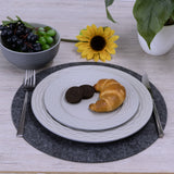 Melamin Geschirrset für 4 Personen - 16 Teile elegante Steingut Optik in Grau - mit klarem Trinkglas 380ml - Campinggeschirr Geschirrset Tafelgeschirr Spülmaschinengeeignet Tableware Outdoor Camping