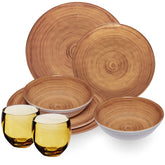 Melamin Geschirr Set Bambi Braun für 2 Personen - 8 Teile mit farblich passenden Trinkgläsern 400 ml Acryl Steingutoptik Campinggeschirr