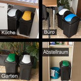 3x Mülleimer 30 Liter schwarz mit farbigem Schwingdeckel 29x36x51 cm Mülleimer Küche eckig Mülltonne, Abfalleimer Küche, Mistkübel, Trash Bin, Gelber Sack Küchenabfalleimer, Papiermülleimer