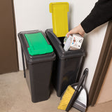 2x 25 Liter Mülltonne Schwarz Recyclingtonne 19x40x50cm mit abnehmbarem Klappdeckel - Schmal Küche Mistkübel Trash Bin Gelber Sack Groß Küchenabfalleimer Papiermülleimer