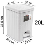 Mülleimer Treteimer 20 Liter mit separatem Inneneiner eckig 30x27x37cm Rattanoptik Kunststoff - Pedal zum Öffnen und Schliessen - Küche Pedaleimer Papierkorb Eimer Abfalleimer Abfallbehälter Mülltonne