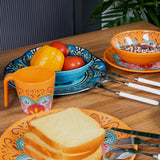 Melamin Geschirr Set Toskana Pastel für 4 Personen - 12 Teile - Orange-Blau - Mandala-Optik Essgeschirr Campinggeschirr