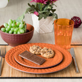 Melamin Geschirrset für 4 Personen - 16 Teile elegante Steingut Optik in Terracotta-Rot - mit buntem Trinkglas 450ml - Campinggeschirr Geschirrset Tafelgeschirr Spülmaschinengeeignet Outdoor Camping