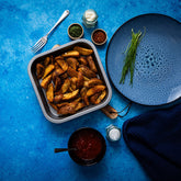 Air Fryer Form 2 Stück 21x21x3,5 cm quadratische Backform für die Heissluftfriteuse - Zubehör klein eckig Einsatz Stahlblech antihaftbeschichtet bis 230°C Backform