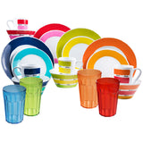 Melamin Geschirrset für 4 Personen - 20 Teile - mit Trinkgläsern Bunt 630 ml Campinggeschirr Essgeschirr Campinggeschirr