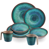 Melamin Geschirr Set Jesolo Grün für 2 Personen - 8 Teile - mit Tassen Steingutoptik Spülmaschinengeeignet Campinggeschirr Wohnwagen Camping Festival
