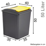 50 Liter Mülltonne Schwarz Recyclingtonne 40x40x50cm mit abnehmbarem Klappdeckel - Küche Mistkübel Trash Bin Gelber Sack Groß Küchenabfalleimer Papiermülleimer
