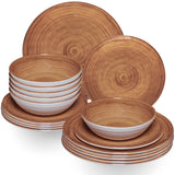 Melamin Geschirr Set Bambi Braun für 6 Personen - 18 Teile Holzoptik Campinggeschirr