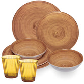 Melamin Geschirr Set Bambi Braun für 2 Personen - 8 Teile mit farblich passenden Trinkgläsern 360 ml Acryl Steingutoptik Campinggeschirr