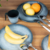 Melamin Geschirr Set Jesolo Grau für 6 Personen 19 Teile - mit Salatschale Steingutoptik Spülmaschinengeeignet Essgeschirr Campingzubehör Campinggeschirr Wohnwagen Camping Festival Picknick Gartenparty