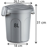 Mülltonne Futtertonne mit verschließbarem Deckel silber - 8 Liter - Windeleimer Müllbehälter Aufbewahrung Mülltrennung Lebensmittelecht Futterbehälter Oskartonne