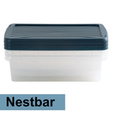 AUFBEWAHRUNGSBOX - 8 Liter - DINA4-Format mit Deckel - 39x27,5x10 cm - transparent Navy Blau - stapelbar - Kunststoff Box Stapelkiste Büro Storage Aufbewahrung Flach