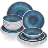 Melamin Geschirr Set Jesolo Blau für 6 Personen - 18 Teile - Steingutoptik Campinggeschirr