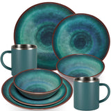 Melamin Geschirr Set Jesolo Grün für 2 Personen - 8 Teile - mit Edelstahltassen Steingutoptik Spülmaschinengeeignet Campinggeschirr Wohnwagen Camping Festival