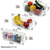 6x Kühlschrank-Organizer 31cm lang in 3 Größen durchsichtig stapelbar mit Griff - Aufbewahrungsbox Fridge Organizer Kühlschrankbox BPA-frei Speisekammer Vorratsschrank transparent Küchenschrank Box