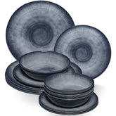 Melamin Geschirr Set Jesolo Grau für 4 Personen - 12 Teile - Steingutoptik Campinggeschirr